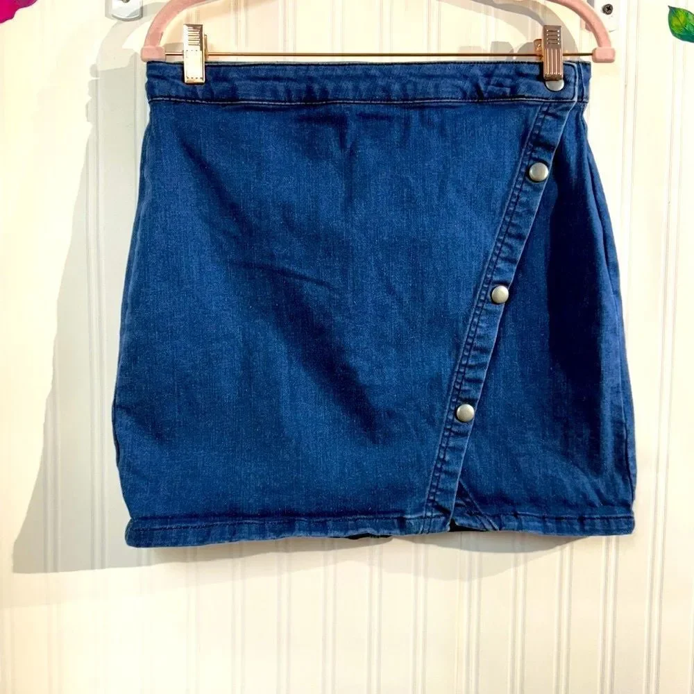 Free People-‎ We The Free Blue Wrap Mini Skirt Casual Sz 12